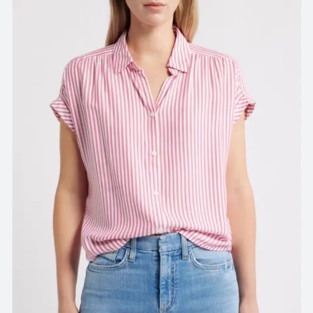 Beachlunchlounge Daria Stripe Short Dolman Sleeve Button-up Shirt Size XL Beachy